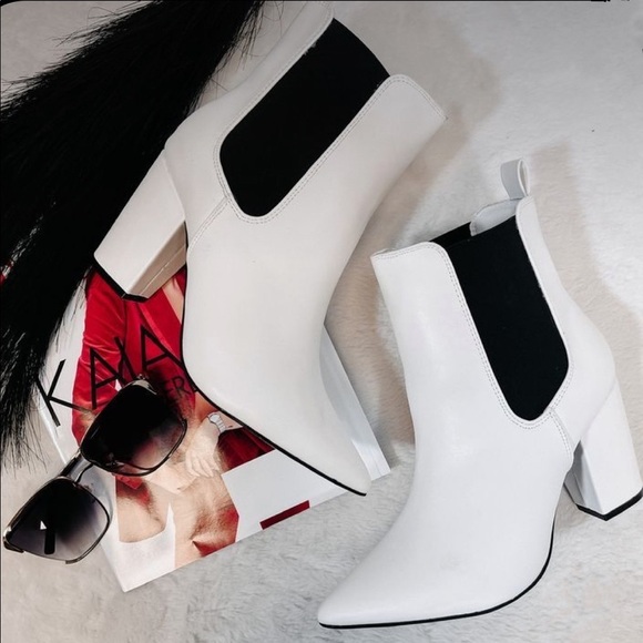 White Ankle Booties With Black Side Goring Detail - Picture 1 of 10